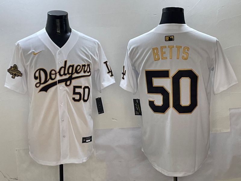 Men Los Angeles Dodgers #50 Betts White Black Game Nike 2025 MLB Jersey style 3